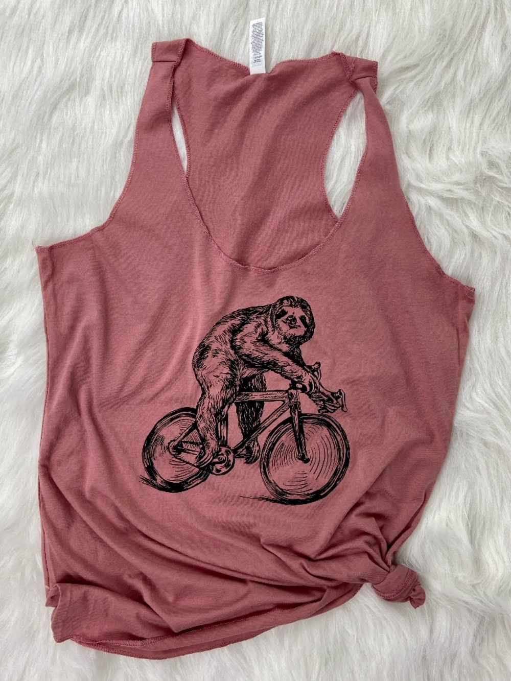 Sloth Riding Bike Tank Bella Canvas Flowy Racerback Pink Graphic tan Cute Funny